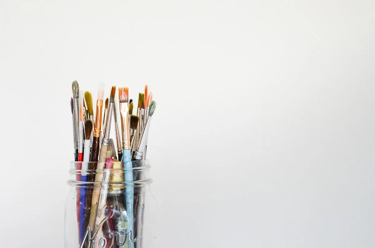 Selection of paintbrushes in an art studio