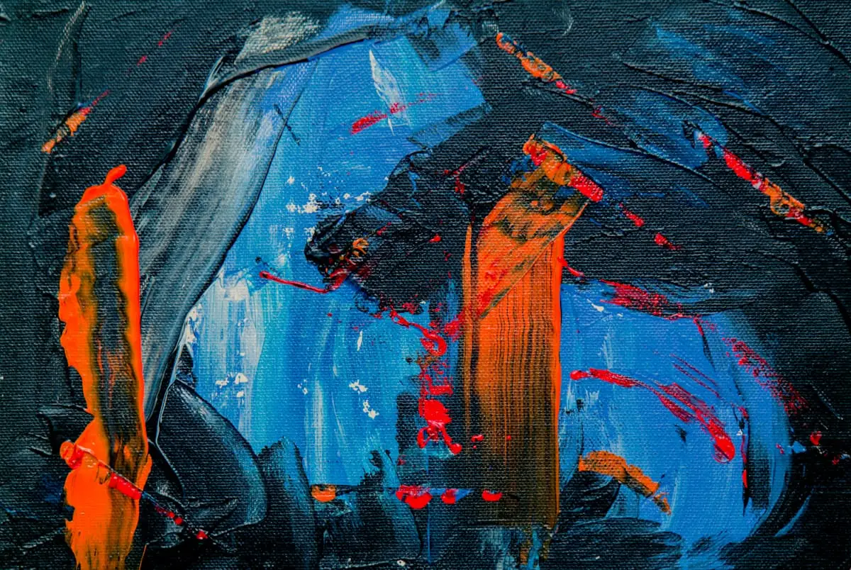 Abstract blue and orange acrylic painting