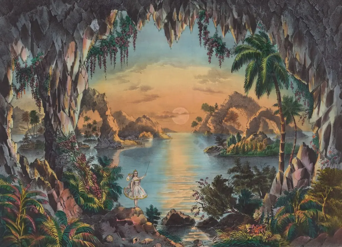 Decorative landscape painting with tropical scenery