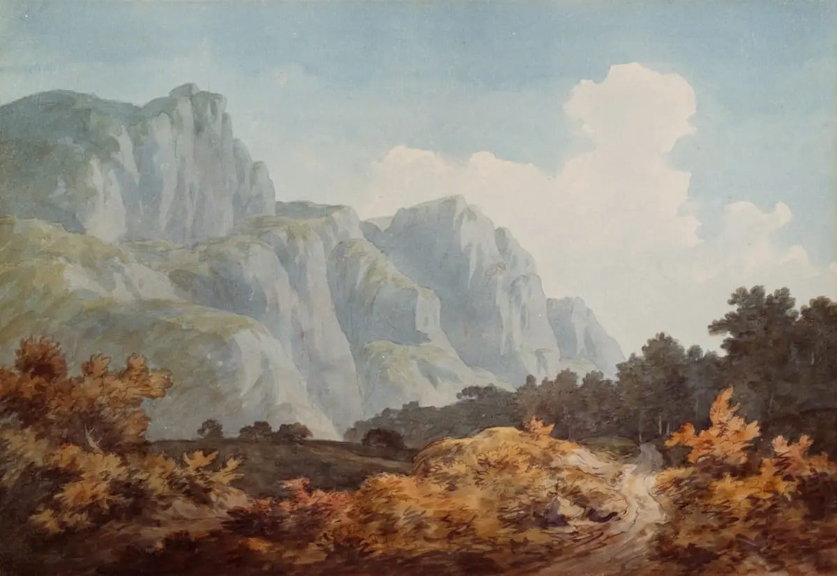 Mountain valley landscape painting